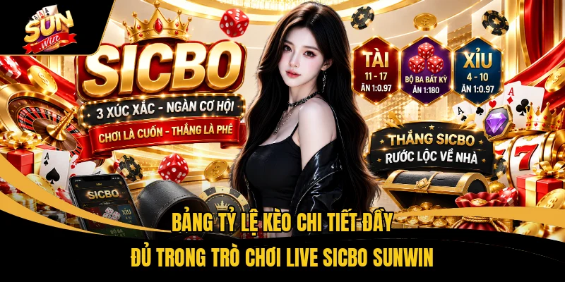 Live Sicbo SUNWIN - Lắc Xí Ngầu Nhận Thưởng 58.888K 2 Bảng tỷ lệ kèo chi tiết đầy đủ trong trò chơi Live Sicbo SUNWIN