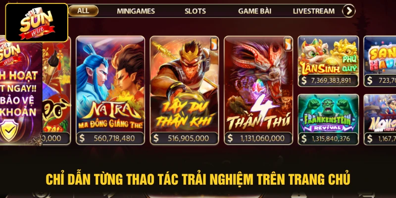 Home 20 Chỉ dẫn từng thao tác trải nghiệm trên trang chủ
